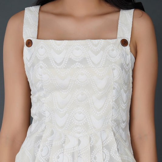 Scalloped Schiffli Cotton Jumpsuit with Button Details