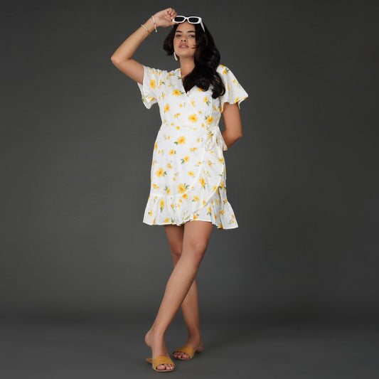 Sunny Daisy Cotton Swiss Dot Wrap Dress