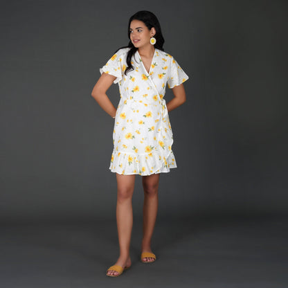 Sunny Daisy Cotton Swiss Dot Wrap Dress