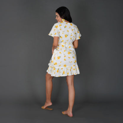 Sunny Daisy Cotton Swiss Dot Wrap Dress