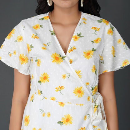 Sunny Daisy Cotton Swiss Dot Wrap Dress