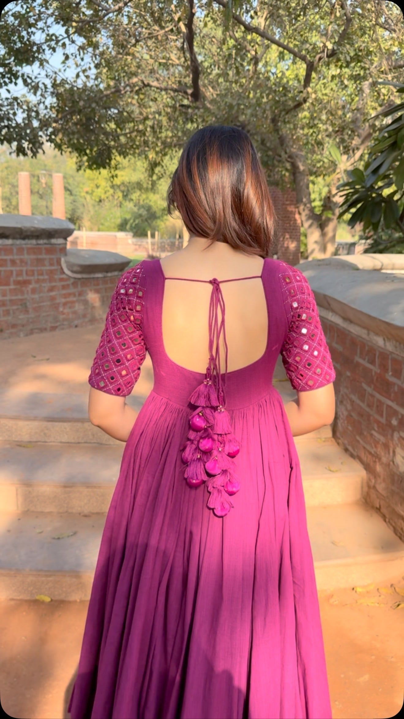 Naaz Deep Magenta Anarkali Kurta Pant Set with Mirror Work